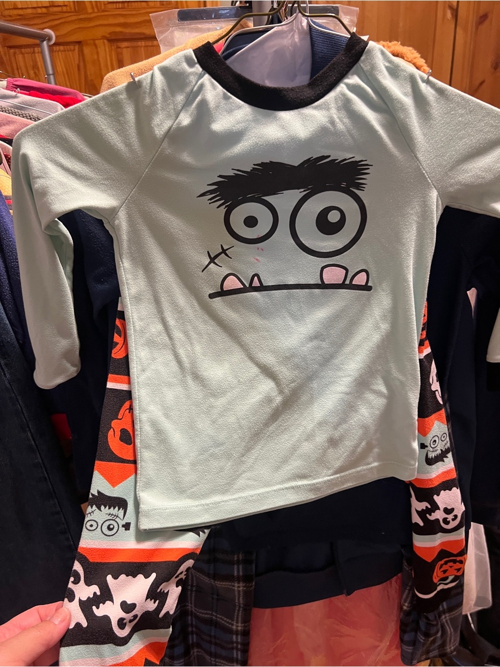 Kids Monster Face Long-Sleeve Top - Light Mint